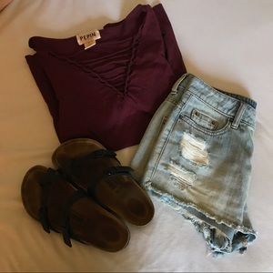 V neck maroon shirt